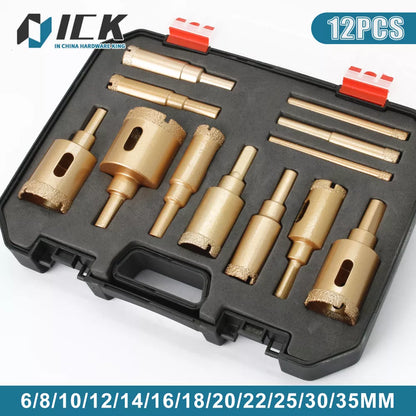 Diamond Coated Drill Bits Set 10-12Pcs 6-35mm Hole Saw Drill Kit tools Hand Tools for Glass Marble Granite Stone Tile Ceramic [TPT]