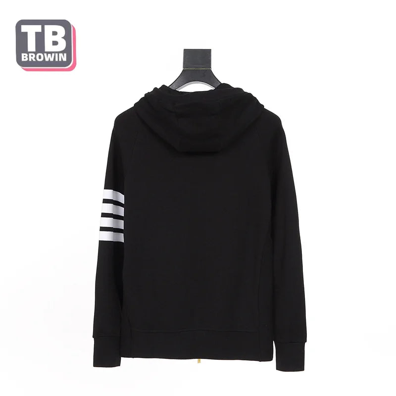 TB BROWIN luxury men's trend sports casual four bars striped cotton sweater zipper Long Sleeve hoodie cardigan tide brand coat [MEN]