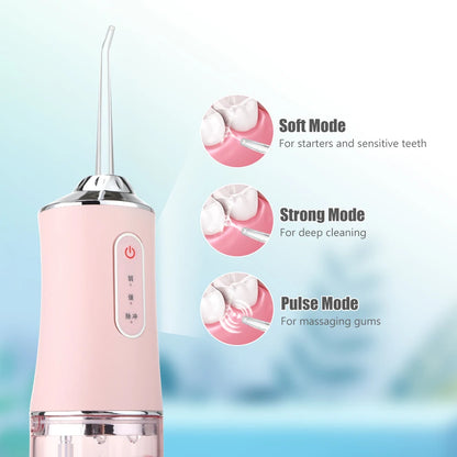 Oral Irrigator Portable Dental Water Flosser USB Rechargeable Water Jet Floss Tooth Pick 4 Jet Tip 220ml 3 Modes IPX7 1400rpm [DEN]