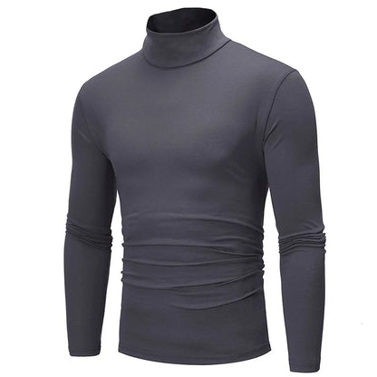 Autumn  Winter Men's High Neck T-shirt Slim Fit Fashion High Elastic Long Sleeve Cotton Casual Breathable Apparel Pullover [TSH]