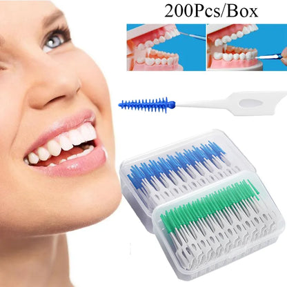 Interdental Silicone Brushes 200 Units Dental Toothpicks Brush Between Teeth   With Thread Oral Cleaning Tools [DEN]