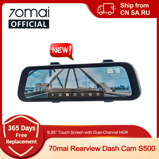 9.35 Inch Full Screen 70mai Rearview Dash Cam S500 1944P Auto Cam 138FOV 70mai S500 Mirror Car Recorder Stream Media Car DVR [CAR]