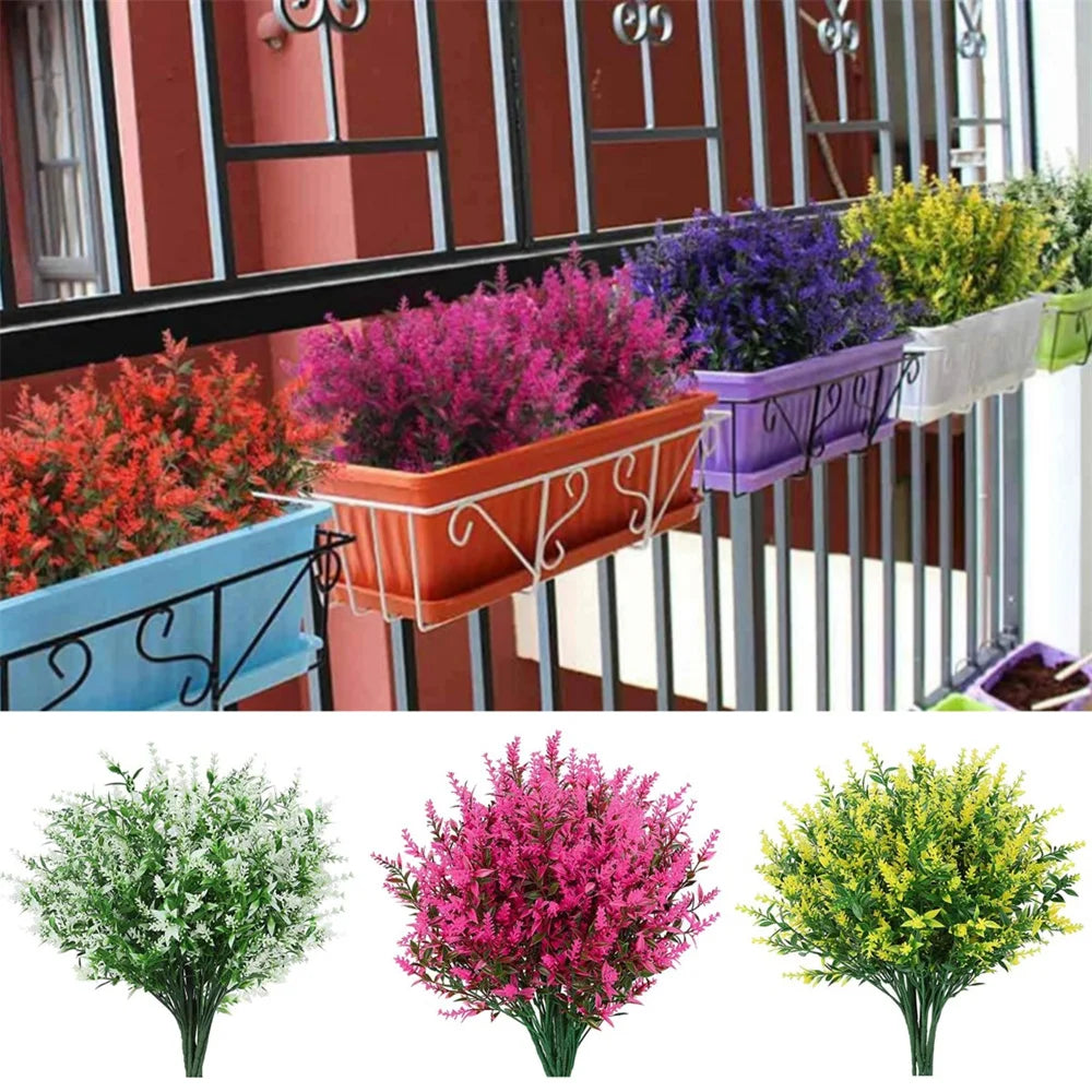 Fake Lavender Artificial Flowers UV Resistant Outdoor Decoration No Fade Faux Plastic Plants for Garden Porch Window Kitchen [FLW]