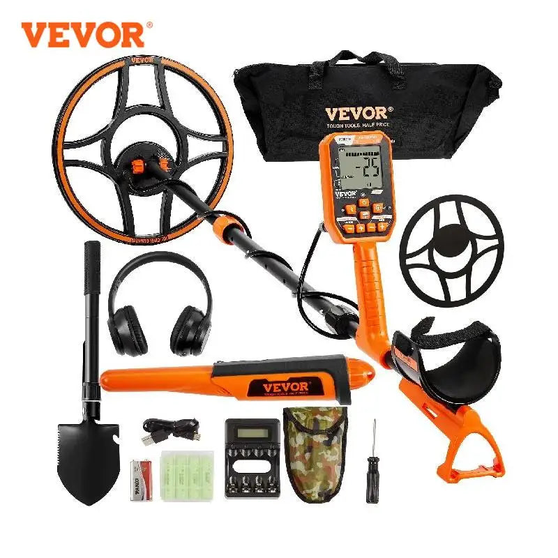 VEVOR Professional Rechargeable Metal Detector 12" IP68 Waterproof Coil 39-50 in Adjustable with LCD 7Modes for Treasure Hunting [MTL]