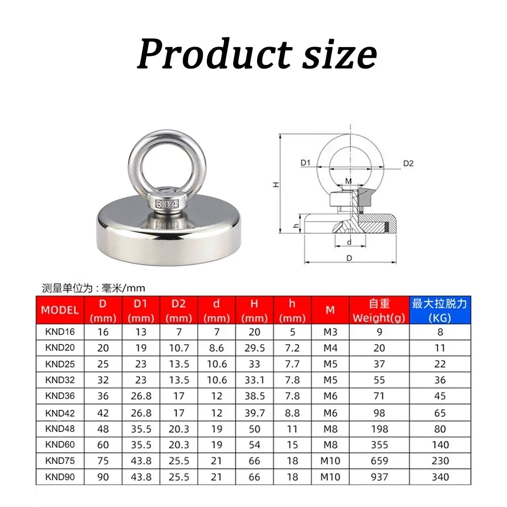 Super Strong Magnets Set Neodymium Magnet Hooks Kit With Countersunk Hole Eyebolt Magnetic Hooks Fishing Salvage Magnet  Searcher [MAG]