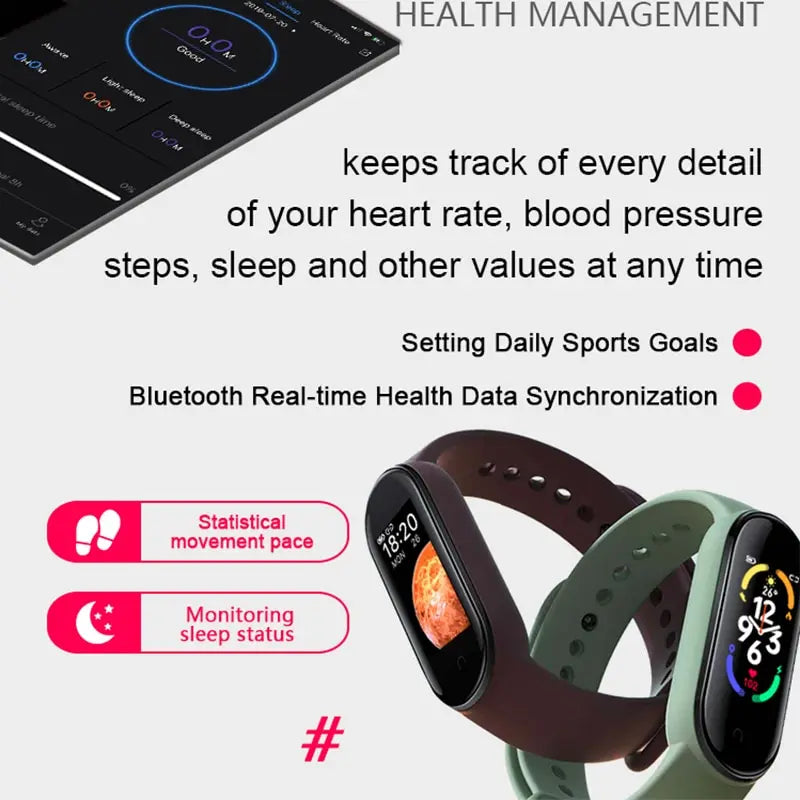 M7 Smart Watch Smartband Heart Rate Smartwatch Fitness Tracker Blood Pressure Sport Bracelet for Mi Band 7 Men Women [SWH]