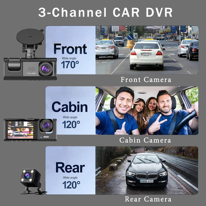 3 Channel Dash Cam Video Recorder Three Lens Car Camera with Rear View DVR 24H Parking Monitor Black Box [CAR]