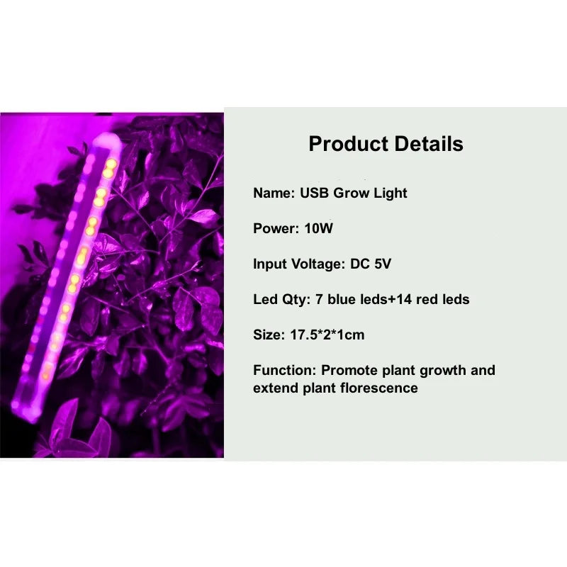 USB 5V LED Grow Light Full Spectrum Plant Lamp with Flexible Hose Indoor Greenhouse Phyto Lamp Flower Seedling Hydroponic Light [GAR]