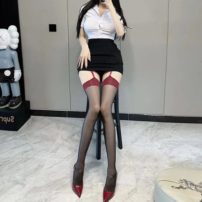 Sexy Stockings Women Lingerie Solid Color Ultra-thin Transparent Pantyhose Black/White Nightclub Cosplay Stockings Long Medias [UND]