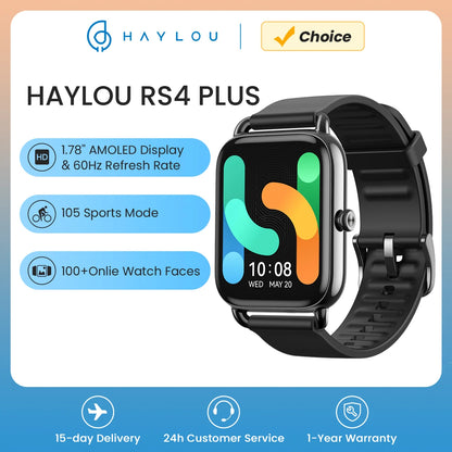 HAYLOU RS4 Plus Smartwatch 1.78'' AMOLED Display 105 Sports Modes 10-day Battery Life Smart Watch SpO₂ Heart Rate Sleep Monitor [SWH]