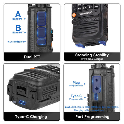 TIDRADIO H3 Walkie Talkie Phone APP Wireless Programming Dual PTT Air Band Long Range Radio USB Type-C Cable Programming &Charge [TEL]