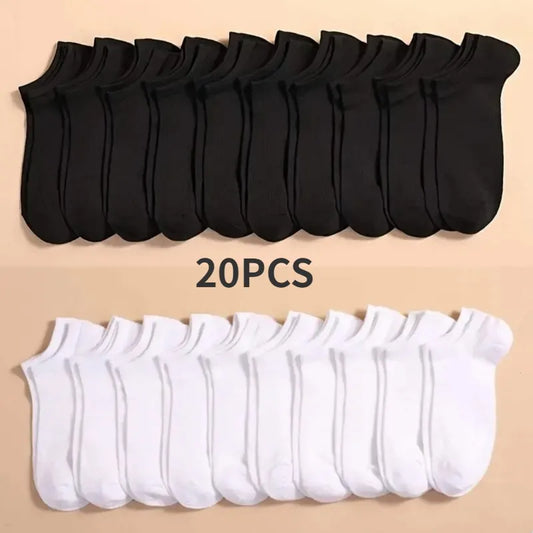 10 Pairs Unisex Casual Plain Color Boat Socks Thin Breathable Comfy Anti Odor Sweat-absorbing Low Cut Ankle Socks For Men Women [SOX]