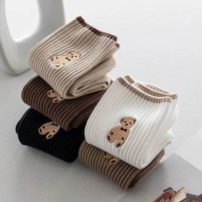 New Cute Bear Socks Women High Cotton Keep Warm Brown Winter Sock Fuffy Funny Lovely Kawaii Cartoon Women's Thermal Socks 1 Pair [SOX]