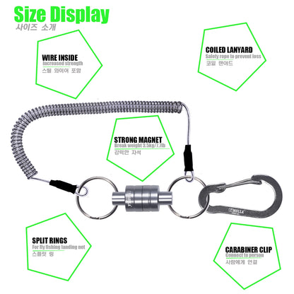 Magnetic Net Release Holder With Coiled Lanyard Fly Fishing Tools Strong Magnet Carabine Fast Buckle Anti-Drop Rope Accessories [MAG]