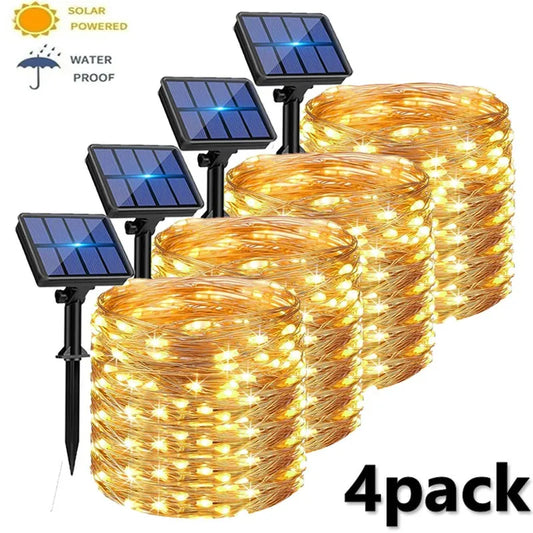 4Pack Solar String Lights Outdoor Waterproof Solar Powered Copper Wire 8 Modes Fairy Lights for Wedding Party Christmas Tree [SLG]