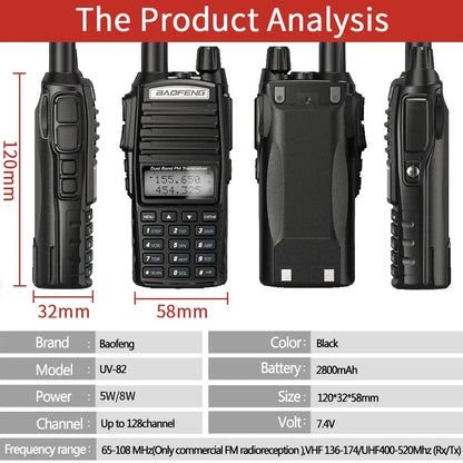 Baofeng UV 82 Walkie Talkie Real 5W 8W Ham Radio Comunicador Dual PTT Long Range 2 Way Portable FM Amateur Radio Station [TEL]