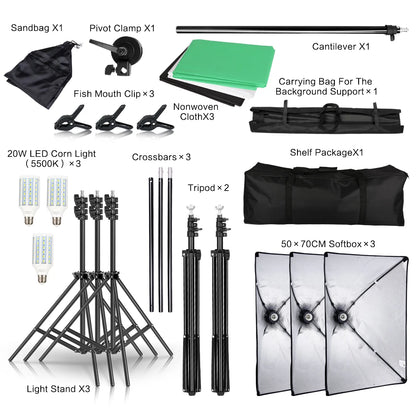 Photography Background Frame Support Softbox Lighting Kit Photo Studio Equipment Accessories With 3Pcs Backdrop And Tripod Stand [PHO]