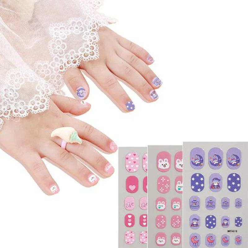 Girls Cute Nail Stickers Little Princess Children's Nail Wraps Tips Kids DIY Nail Art Decors Adhesive Cartoon Animal Fake Nails [BEU]