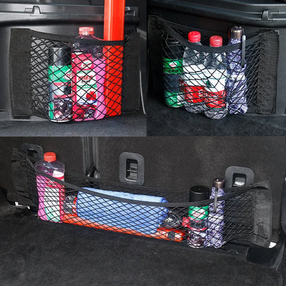 Car Back Rear Mesh Trunk Seat Elastic String Net Magic Sticker Universal Storage Bag Pocket Cage Auto Organizer Seat Back Bag [CAR]