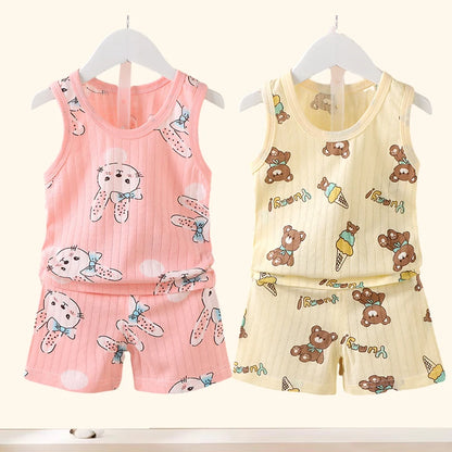 Mother Kids Clothes Baby Cotton Print  Children's Clothing T-shirt Vest Tops Shorts Sets Boys Girls Cute Breathable Summer [TSH]