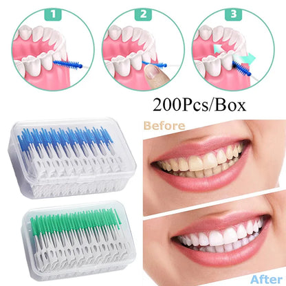 Interdental Silicone Brushes 200 Units Dental Toothpicks Brush Between Teeth   With Thread Oral Cleaning Tools [DEN]