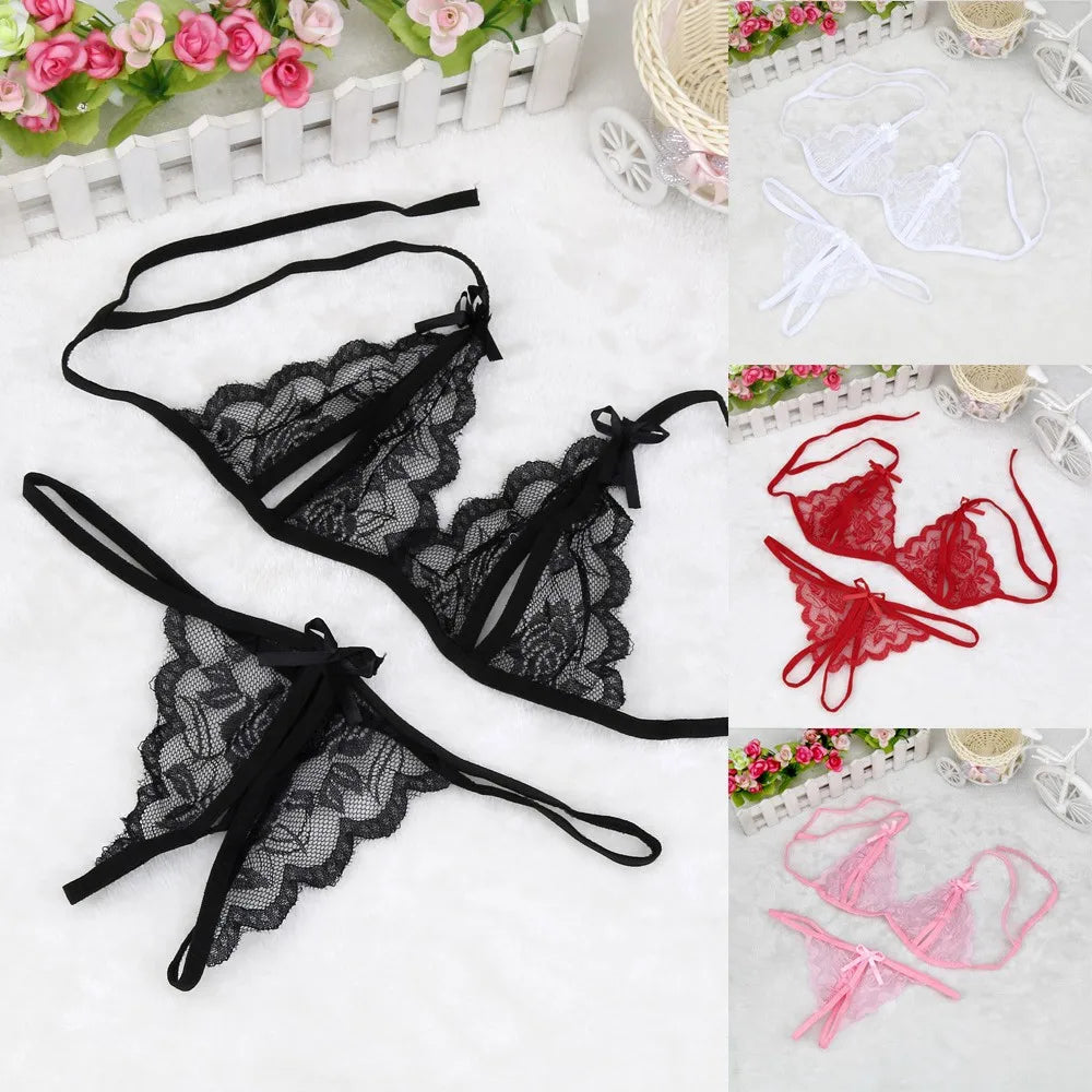 Lace Hollow Out Underwear Bra Set Sexy Lingerie Sex Sleepwear G-string Bra Suit Femme Lingerie Set Pajamas Erotic Clothing  [BRA]