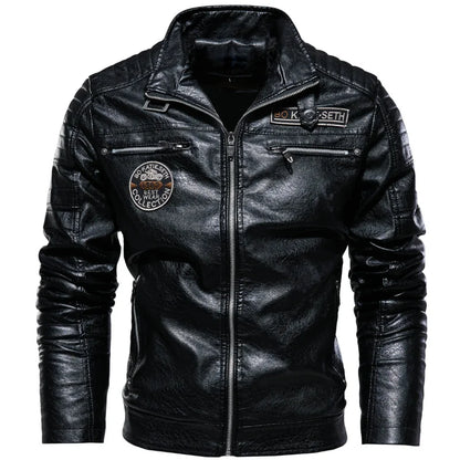 Men's Leather Jacket Men's Winter Fleece Men's Stand Collar Biker Casual Windproof Slim Fit Jacket Fleece Leather Jacket [MEN]