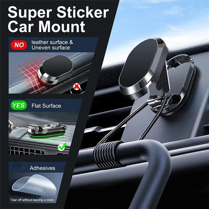 Metal Magnetic Car Mobile Phone Holder Folding Magnet Cell Phone Stand in Car GPS Support For iPhone Xiaomi 360° Rotatable Mount [PHH]