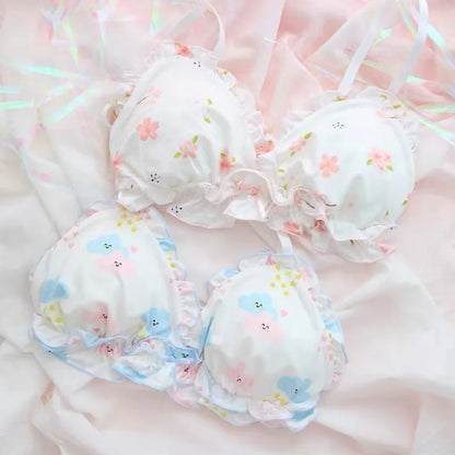 Underwear Set Women Kawaii Japanese Bra & Panties Set Wirefree Soft Underwear Sleep Intimates Set Cute Lolita Bra and Panty Set [LOL]