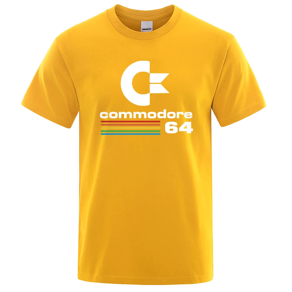 Loose Men T-shirts Summer Commodore 64 Print T-Shirt C64 SID Amiga Retro Cool Design Street Short Sleeve Top Tee Cotton Clothing [TSH]