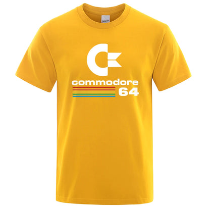 Loose Men T-shirts Summer Commodore 64 Print T-Shirt C64 SID Amiga Retro Cool Design Street Short Sleeve Top Tee Cotton Clothing [TSH]