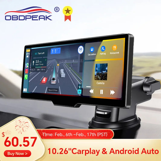 OBDPEAK T20 10.26" Dash Cam  Rearview Camera Carplay & Android Auto Smart Player  GPS Navigation Car DVR FM Mirror Monitor [CAR]