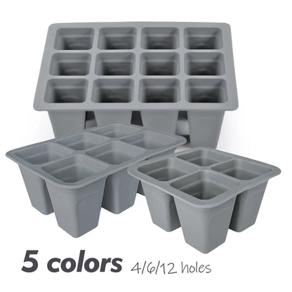 Silicone 4/6/12 Cell Seed Starting Tray Indoor Garden Nursery Pots Seedling Germination Container Propagation Grow Box Reusable [GAR]