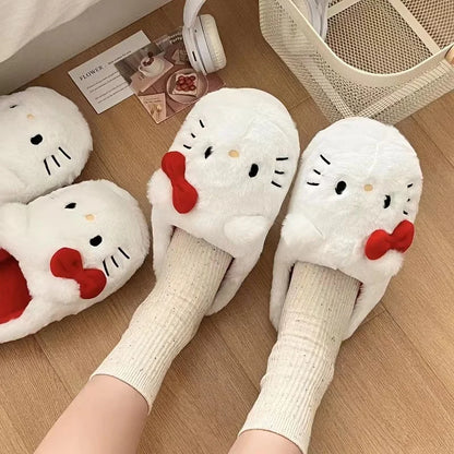 Sanrio Plush Slippers Hello Kittys Kawaii Cute Student Autumn Winter Bedroom Soft Padded Plush Bedroom Aldult Shoes Girls Xmas [SHO]