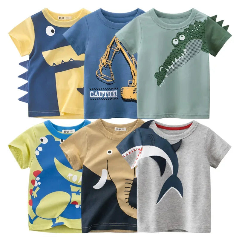 2024 Summer Children 3D Cartoon T-shirt for Boy Animal Printing Dinosaur Shark Boys T Shirt Girls Tops Tees Cartoon Kids Clothes [TSH]