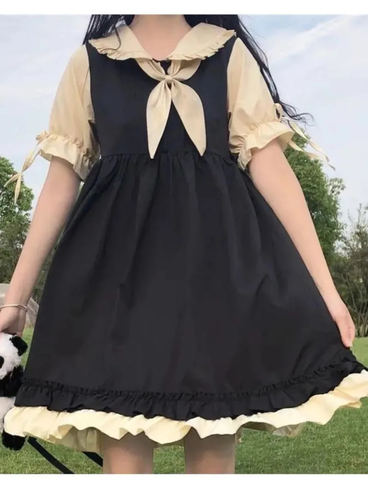 Cute Women's Lolita OP Dress Japanese Harajuku Long Sleeves Victorian Dress Vestidos Gothic Lolita Cosplay Maid платье лолита [LOL]