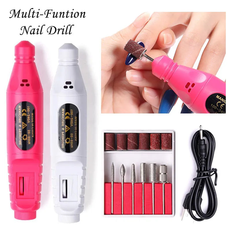 Portable Electric Nail Drill Machine Manicure Milling Cutter Set Nail Files Drill Bits Gel Polish Remover Tools [BEU]