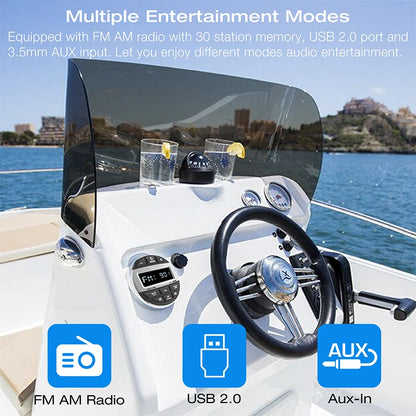 AKAMATE Boat Media MP3 Player Marine Stereo Waterproof Bluetooth Audio Radio FM AM Receiver for UTV ATV SPA RZR [MRN]