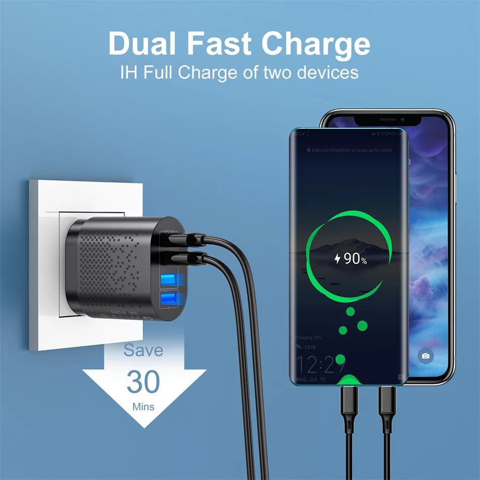 48W AU Plug USB Charger for Australia New Zealand 3A QC3.0 Mobile Phone Charger For iPhone 14 Samsung 4 Port Fast Wall Chargers [MOB]