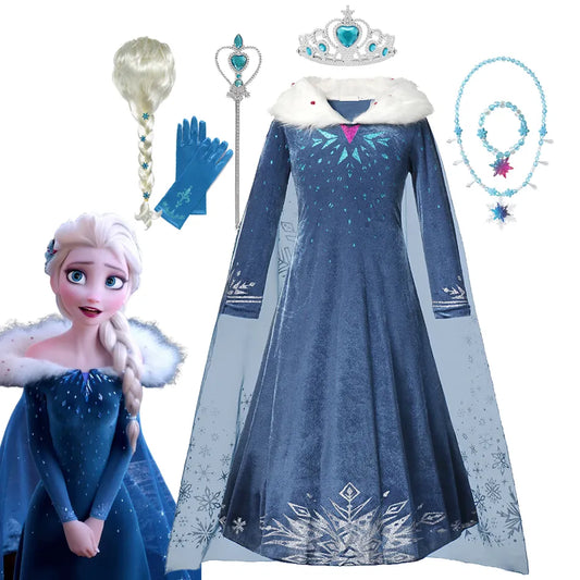 Disney Frozen Princess Elsa Dress Girl Cosplay Costume Birthday Carnival Party Snow Queen Long Sleeve Winter Clothes Kids Outfit [COS]