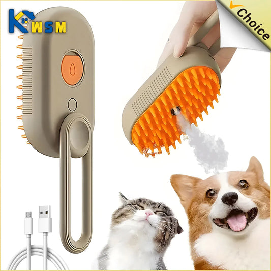 Steamy Dog Brush Electric Spray Cat Hair Brush 3 in1 Dog Steamer Brush for Massage Pet Grooming Removing Tangled and Loose Hair [PET]