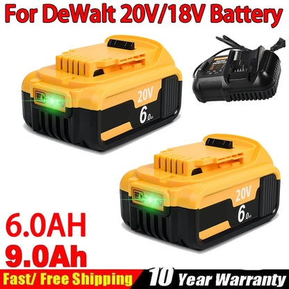 20V For Dewalt DCB200 6.0Ah/9.0Ah Replacement Battery Compatible With For Dewalt DCB205 DCB182 20V Tools Battery+battery charger [BAT]