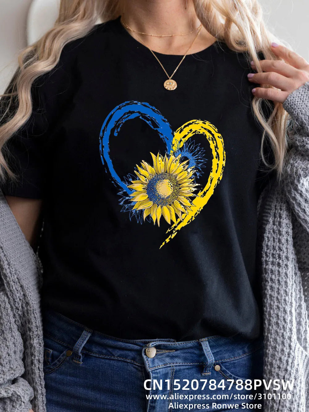 Heartbeat Blue Yellow Women Print T-shirt Girl Y2K Short Sleeve Tee Tops Lady 90S Sweatshirts Female Harajuku Clothing [TSH]