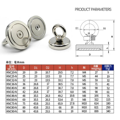 N52 Heavy Duty Search Magnets Strong Neodymium Magnet Salvage Magnet Deep Sea Fishing Magnets Mounting with Ring Eyebolt [MAG]