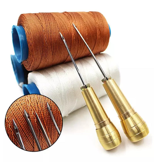 Leather Sewing Kit DIY Leather Sewing Awl Needle With Copper Handle Set Leather Canvas Tent Shoes Repairing Tool W/Nylon Thread [SHO]