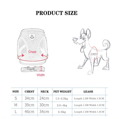 Cat Harness Adjustable Vest Walking Traction Rope Set for Dog Collar Breathable Mesh Harness for Small Medium Cat Dog Pet Lead [PET]