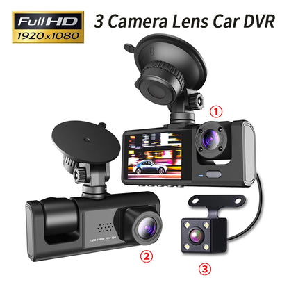 3 Channel Car DVR HD 1080P 3-Lens Inside Vehicle Dash CamThree Way Camera DVRs Recorder Video Registrator Dashcam Camcorder [CAR]