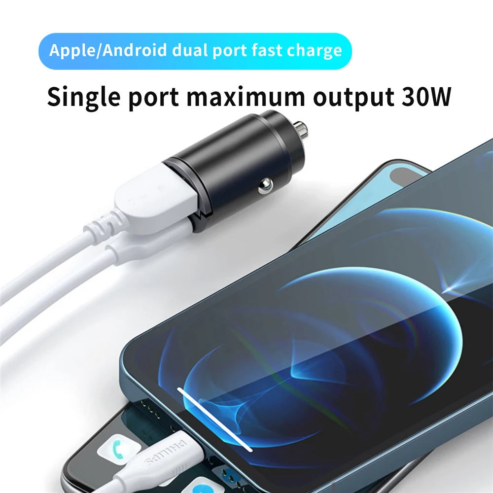 100W/200W QC3.0 PD Mini Car Charger 12-24V Lighter Fast Charging Car USB Type C Charger for Xiaomi Samsung Huawei iPhone Power [CAR]