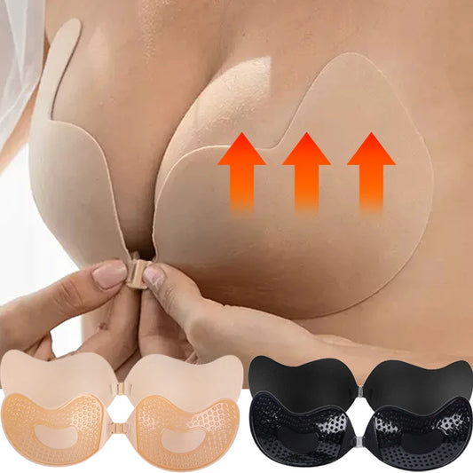 Invisible Push Up Bra for Women Backless Strapless Bra Seamless Front Closure Bralette Underwear Silicone Self-Adhesive Bra Pads [UND]