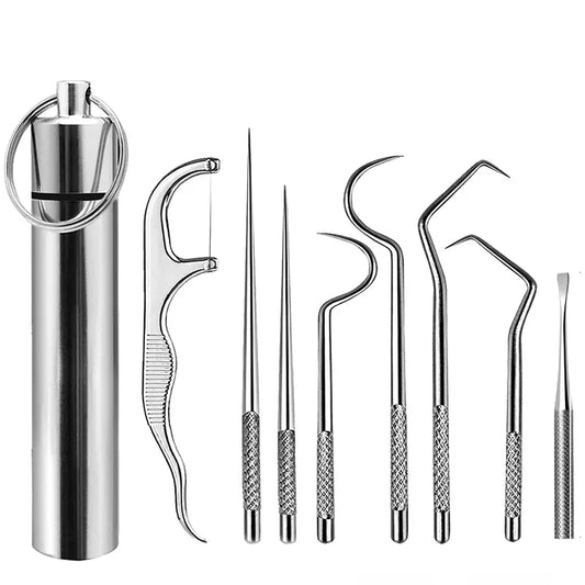 Stainless Steel Toothpick Set Teeth Tartar Cleaning Tools Portable Dental Floss Reusable Dental Floss Oral Hygiene Care [DEN]